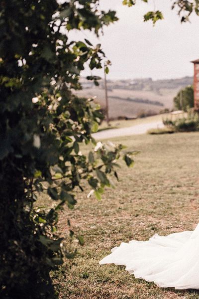 Rue de Seine Wedding Dress with Pronovias Overskirt, Personalised Place Setting Illustrations and Sweetheart Table, shot by Samuel Docker Photography