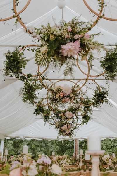 Hanging Wedding Hoop installation styled by Rustic RentalsImage by Nick Walker Photography