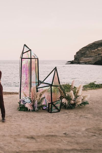 Spanish Beach Wedding with Iridescent Decor, Pampas Grass and Festival Vibes