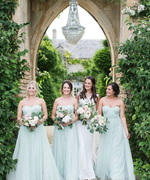 Pale Green Bridesmaid Dresses for a Luxury Wedding at The Lost Orangery with Pizza Van