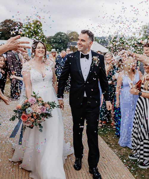 Culden Faw Estate wedding venue with the bride and groom having a confetti exit.