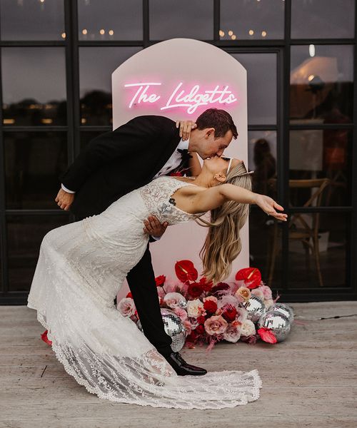 Botley Hill Barn wedding with pink and red theme with heart shaped wedding decor