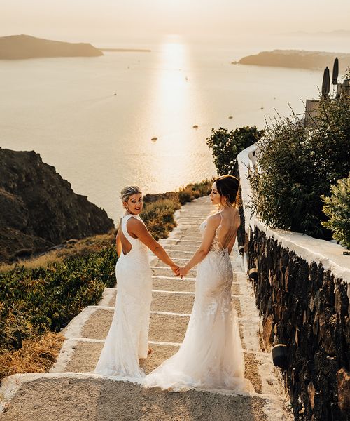 Santorini wedding with two brides