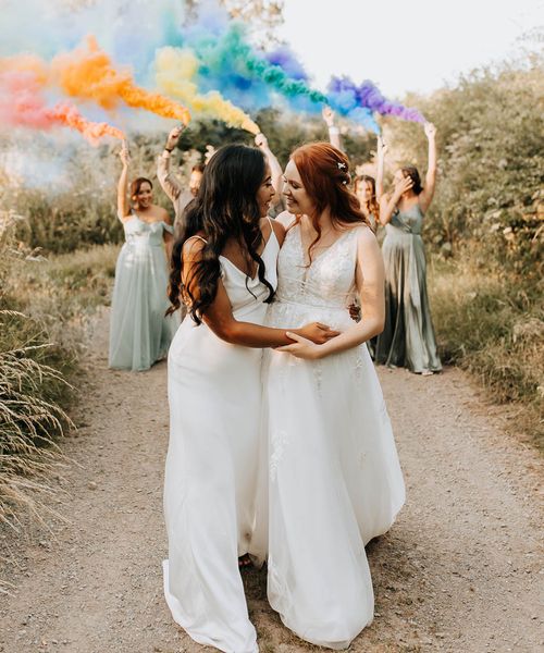 Lyde Court LGBTQI+  wedding with rainbow smoke bombs