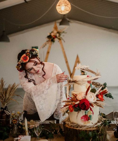 the barn at Harburn wedding with floral moongate 