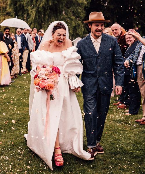 Stylish Preston Court Kent wedding with Jesus Peiro wedding dress, pink flowers and fun wedding stationery designs