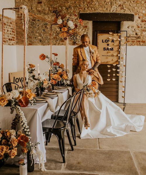 Mustard grooms suit and modern neutral wedding inspiration 