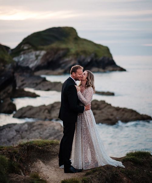 Watermouth Cove wedding with bride in sparkly sequin wedding dress