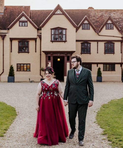 Red wedding dress for Ufton Court wedding