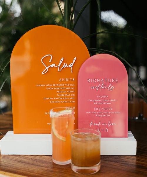 bright pink and orange wedding cocktail menu drinks ideas 