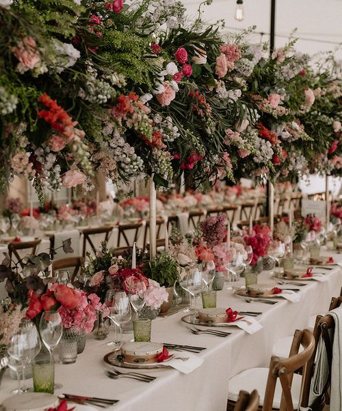 Pink wedding flower arrangements for luxury wedding.