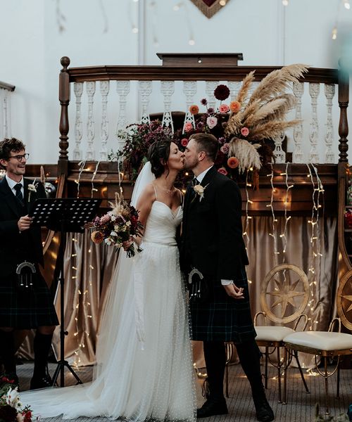 Stephanie Allin bridal gown at The Kings Chapel Old Amersham with hand-drawn favours and fabric wedding signs by Jodiedcmitchell Photography