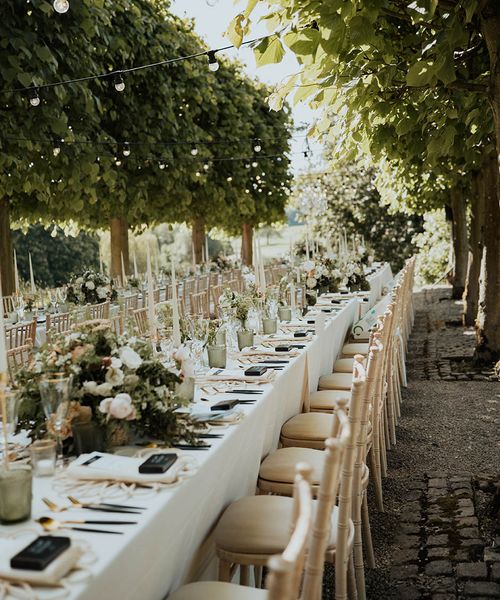 Tuscan inspired wedding decor at Kelmarsh Hall and Gardens outdoor wedding