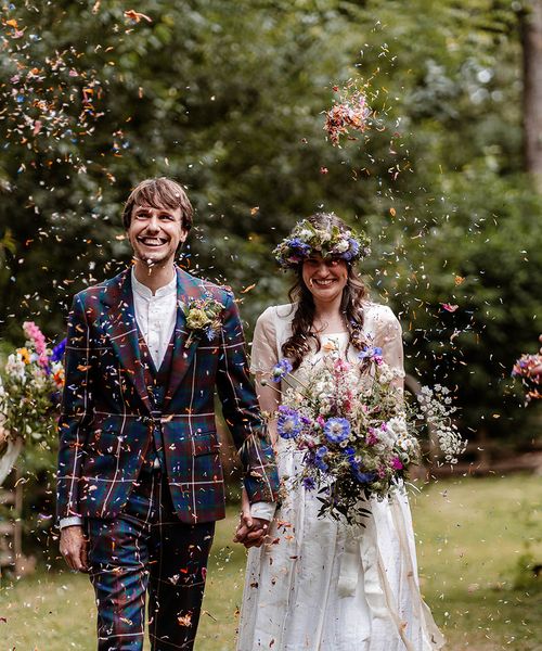 Vivienne Westwood Tartan Suit for Sustainable Museum Wedding