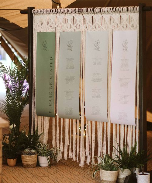 Green ombre wedding table plan, wedding sign for botanical wedding.