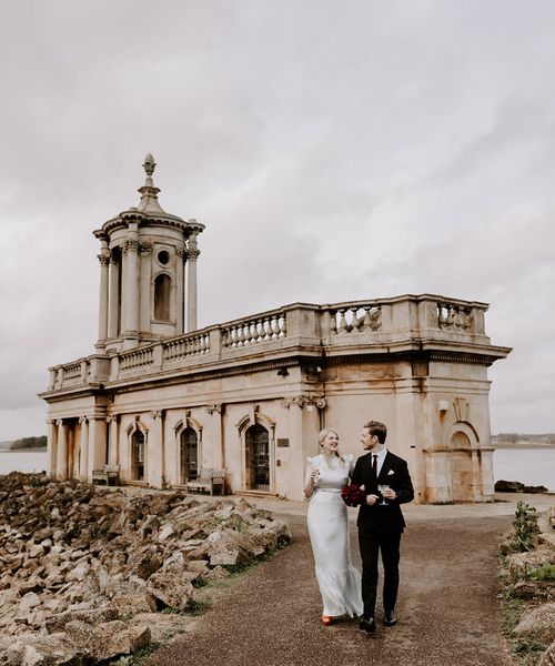 Normanton Church in Rutland with silver wedding dress