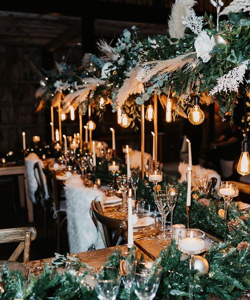 Festive Christmas wedding table decorations