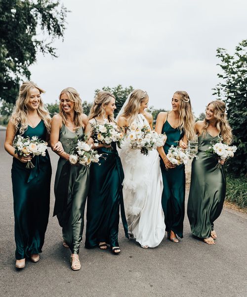 green satin bridesmaid dresses