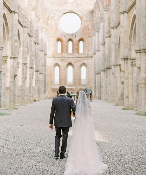 Intimate Tuscany Wedding at an Open Air Church with Black Tie Attire