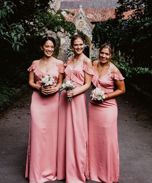 Blush satin bridesmaid dresses hotsell