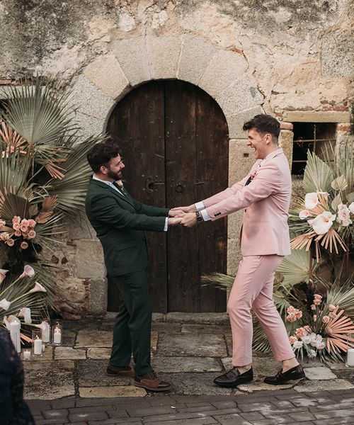 pink wedding suit