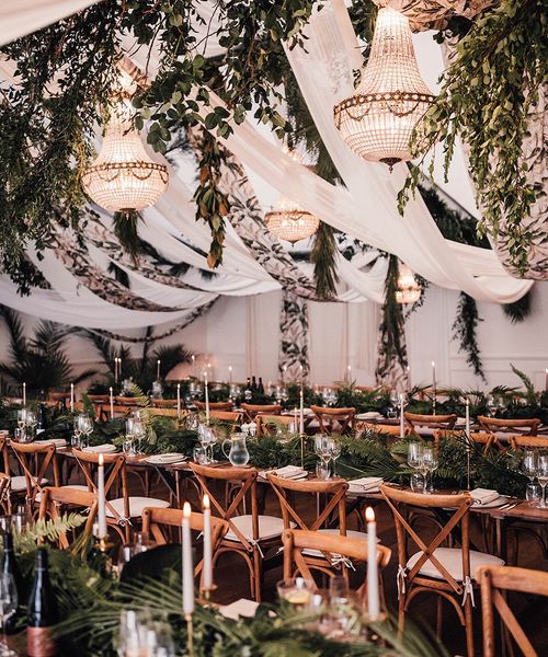 Greenery theme wedding marquee at Iscoyd Park