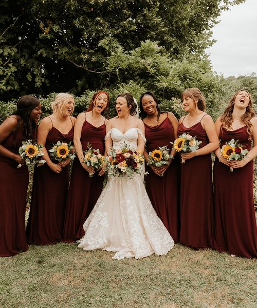 red bridesmaid dresses for Dewsall Court wedding