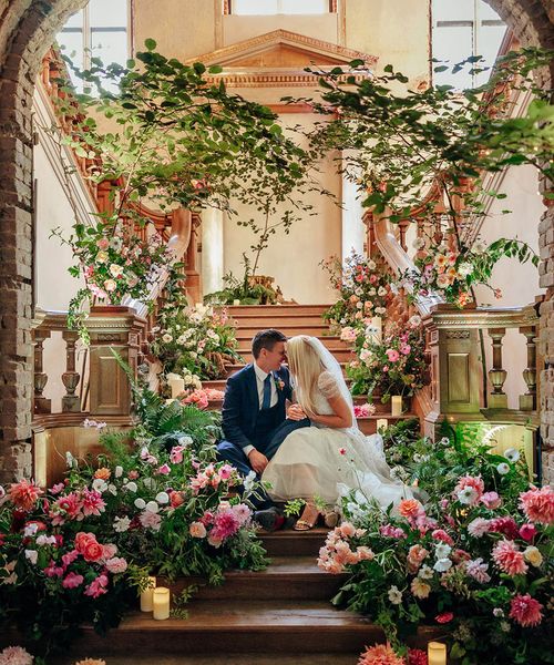 pink wedding flowers at The Grange, Hampshire