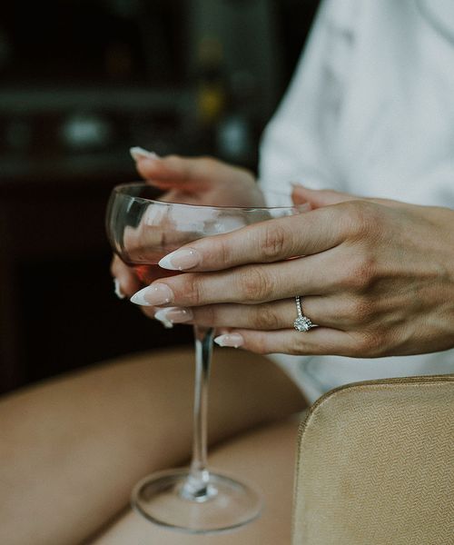 French tip engagement nails with pearls