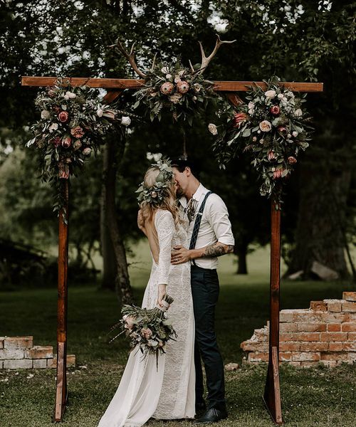 Protea Bouquet Bridal Boots with Boho Dress at The Tudor Barn