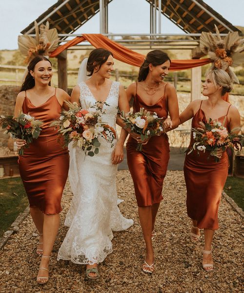 orange satin bridesmaid dresses