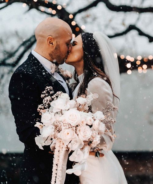 Hollyoak's Actress Jessamy Stoddart wedding at Iscoyd Park in the snow with a sparkly evening dress by James Fear Photography