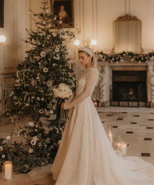 Winter wedding decorations at a pretty and elegant Christmas wedding