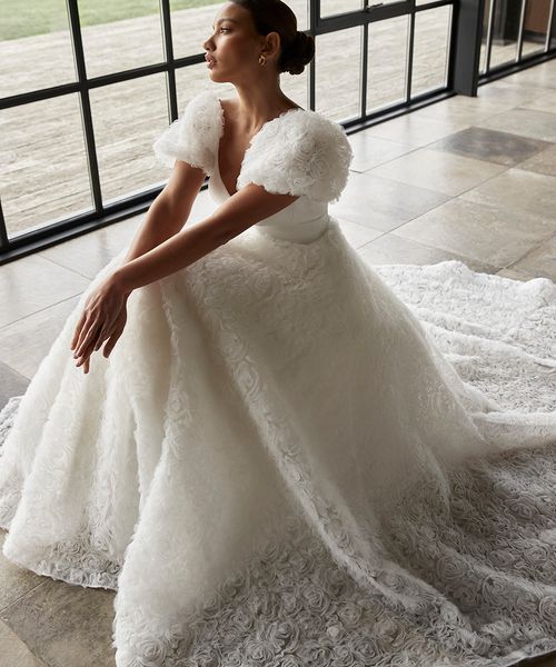 Sassi Holford Harmony Collection 2024 with textured rose wedding dress.