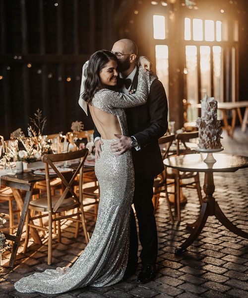 silver sparkly wedding dress at Elmley Nature Reserve