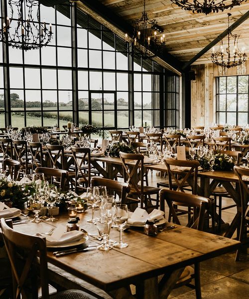 Surrey wedding venue tablescape at Botley Hill Barn.