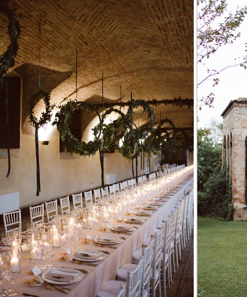 Green & White Bohemian Wedding at Castello di San Sebastiano da Po, Italy | Hanging Hoops Decor | Laure de Sagazan Gown | Margherita Calati Photography