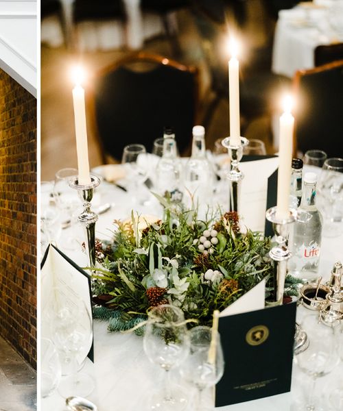 Candle Lit Christmas Wedding at Gray's Inn London with Christmas Carols & Festive Wreaths | San Patrick Bridal Gown | Tweed Suit | John Barwood Photography