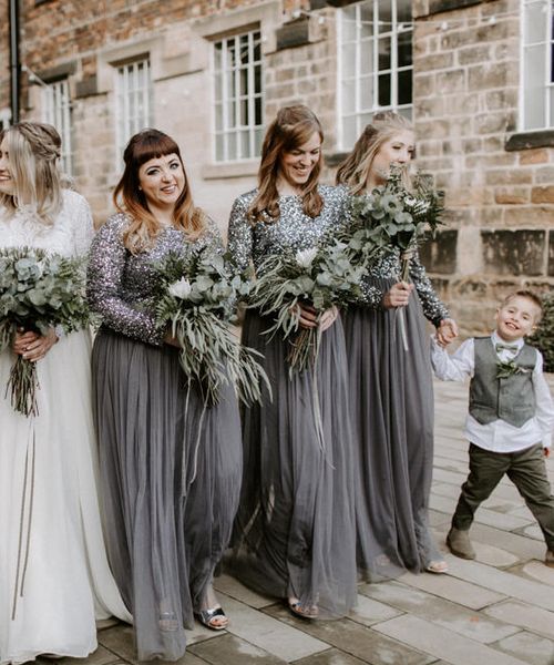 Bridesmaids In Charcoal Grey Dresses