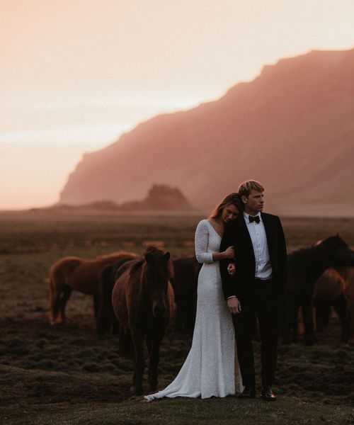 Iceland Elopement Wedding With Bride In Sequin Suzanne Harward Dress