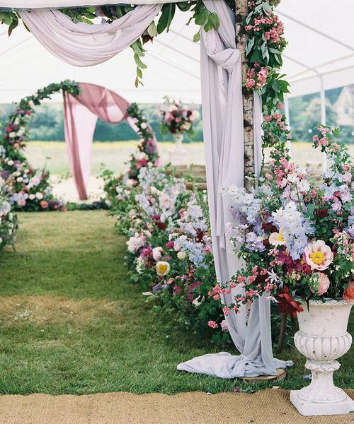 Peonies, David Austin Roses, Foxgloves & Delphiniums For A Flower Filled Marquee Wedding