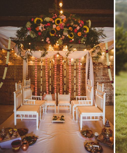 Fusion Rustic Indian Country Wedding at The Green Cornwall | Mandap & Giant Balloon Wedding Decor | Gatsby Lady Bridal Gown | Matt Penberthy Photography