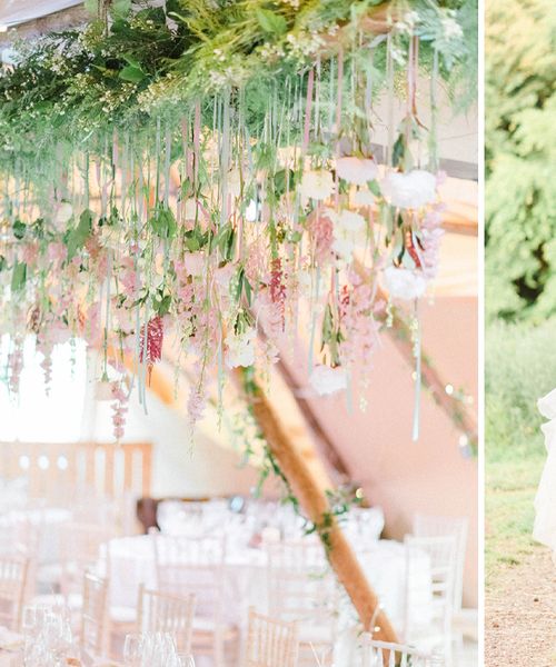 Hanging Flower Installation | Brinkburn Priory | Liz Martinez Wedding Dress | Sarah-Jane Ethan Photography