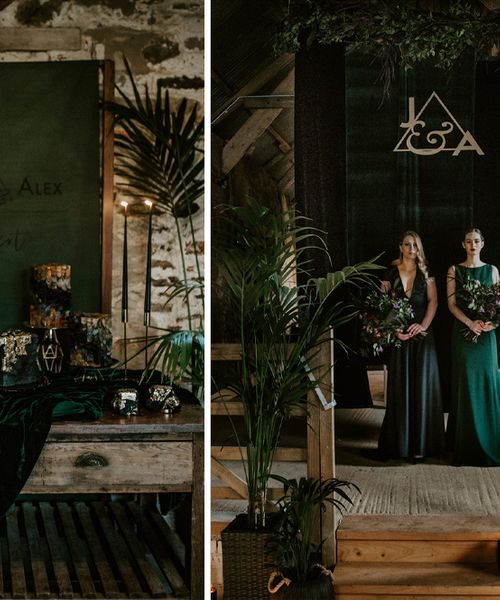 Forest Green and Black Dark Decadence Wedding Inspiration in a Rustic Barn Planned & Styled by Knots & Kisses with Images by Daze of Glory Photography