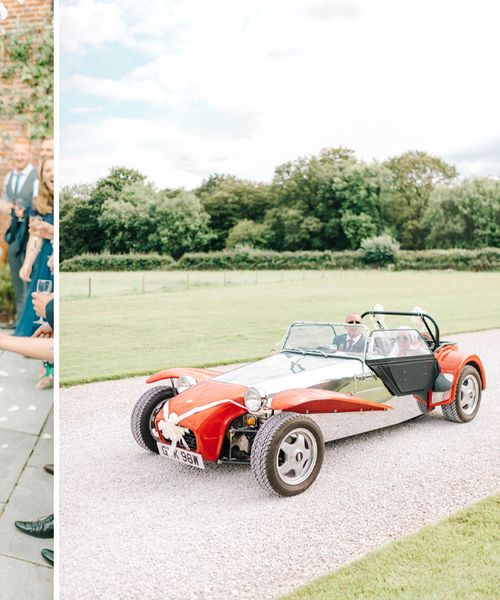 Hazel Gap Barn Wedding with Bride Arriving by Kit Car | Sassi Holford Wedding Dress | Valentino Rockstud Heels | Sarah-Jane Ethan Photography