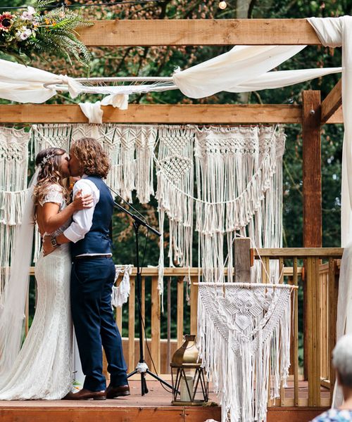 Macrame Decor, Vintage Caravan Photobooth and Five-Tier Naked Wedding Cake for Boho Wedding in Woodlands, shot by Freckle Photography