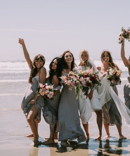 Mykonos Rewritten Bridesmaid Dresses for an Epic Clifftop Coastal Wedding with Bride in Grace Loves Lace Inca Gown, shot by Nic Ford Photography