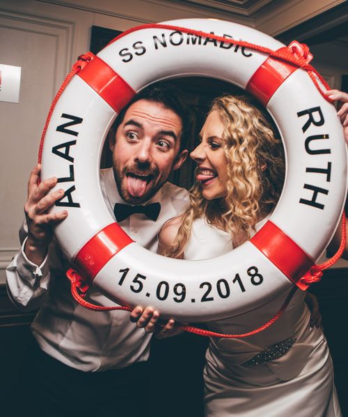 Nautical Wedding on SS Nomadic Boat in Belfast with Black Tie Dress Code and Bride in Jesus Peiro, shot by Sarah Gray Photography