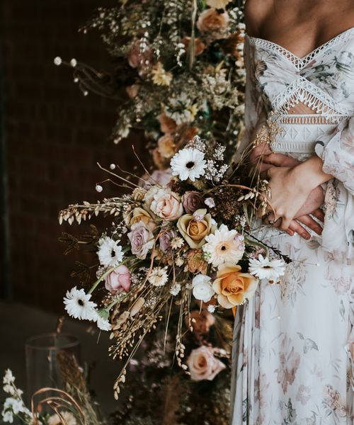 Dried Flowers & Floral Wedding Dress for Luxury Boho Inspiration at the Giraffe Shed