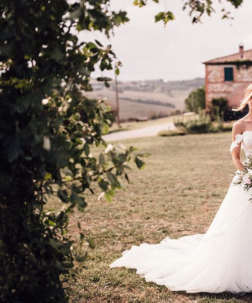 Rue de Seine Wedding Dress with Pronovias Overskirt, Personalised Place Setting Illustrations and Sweetheart Table, shot by Samuel Docker Photography